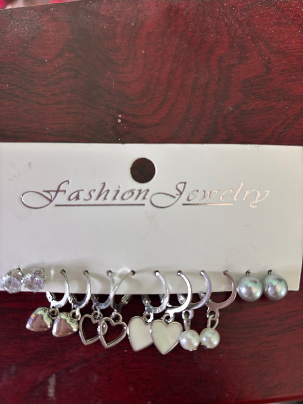 Fashion Jewelry Silver-Tone Heart & Pearl Earring Set - Silver & White